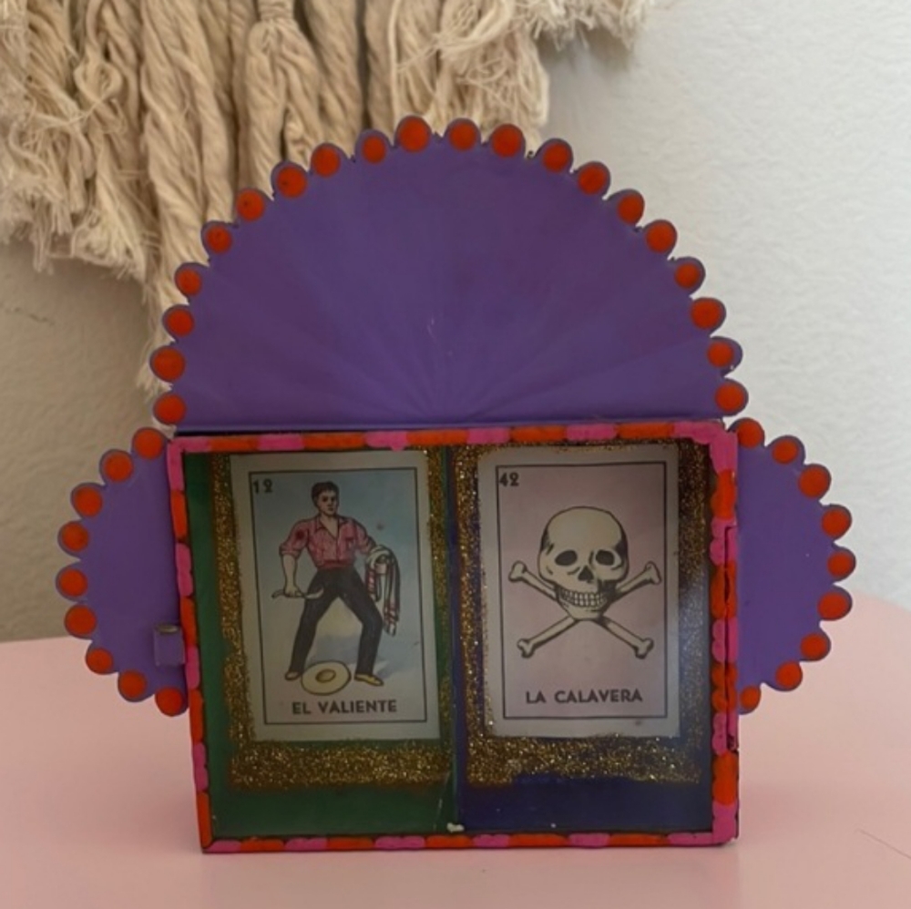 Handmade Mexican Handpainted Nicho with Lotteria Cards